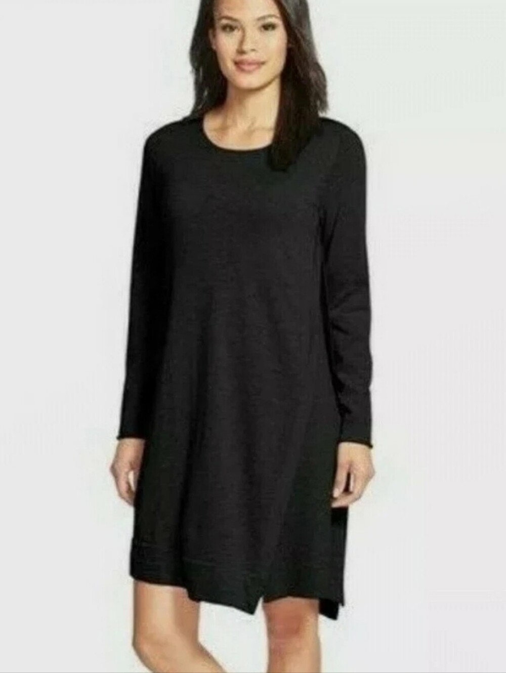 Eileen Fisher Medium Black Merino Wool Asymmetrical Long Sleeve Dress
